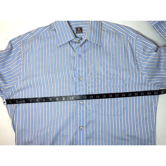 Peter Millar Dress Shirt Men 15.5R Blue Ivory Stripe Cotton Long Sleeve Classic - Picture 9 of 11